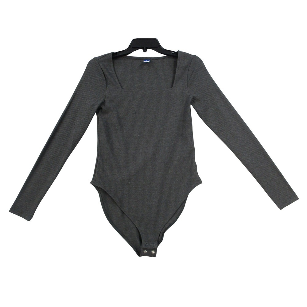 Old Navy Womens Ribbed Long Sleeve Square‎ Neck Bodysuit Charcoal Gray Size M